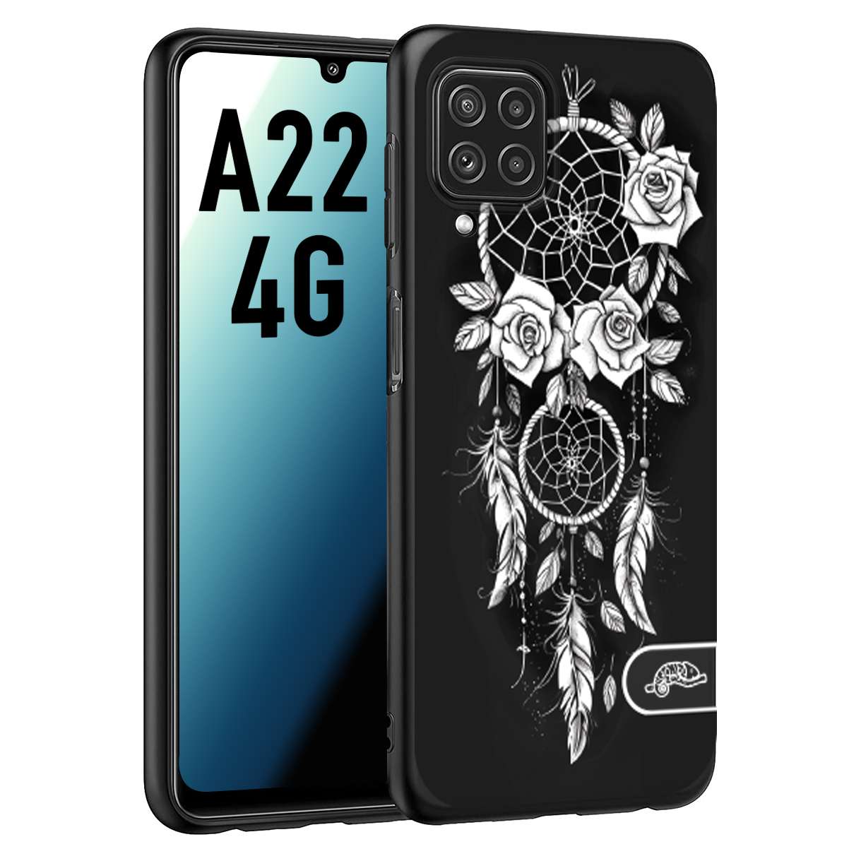 CUSTOMIZZA - Custodia cover nera morbida in tpu compatibile per Samsung A22 4G acchiappasogni dreamcatcher black and white bianco a rilievo disegnato tattoo tatuaggio