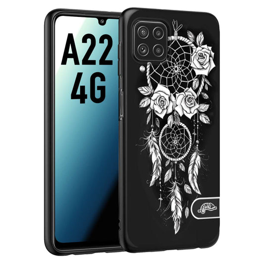 CUSTOMIZZA - Custodia cover nera morbida in tpu compatibile per Samsung A22 4G acchiappasogni dreamcatcher black and white bianco a rilievo disegnato tattoo tatuaggio