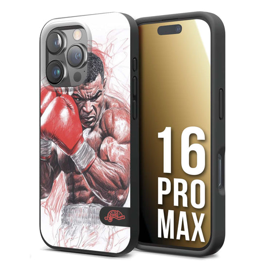 CUSTOMIZZA - Custodia cover nera morbida in tpu compatibile per iPhone 16 PRO MAX pugilato pugili disegno tattoo guantoni boxer pesi massimi iron mike
