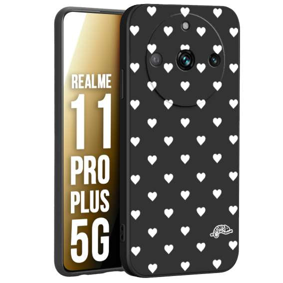 CUSTOMIZZA - Custodia cover nera morbida in tpu compatibile per Realme 11 PRO PLUS 5G cuori pois bianchi donna pin up vintage