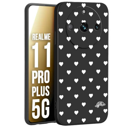 CUSTOMIZZA - Custodia cover nera morbida in tpu compatibile per Realme 11 PRO PLUS 5G cuori pois bianchi donna pin up vintage