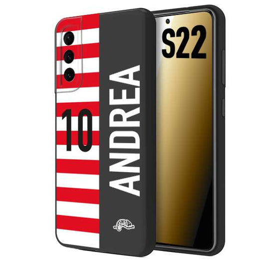 CUSTOMIZZA - Custodia cover nera morbida in tpu compatibile per Samsung S22 personalizzata calcio football nome e numero calciatori bianco rossa