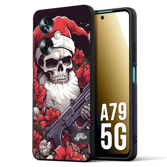 CUSTOMIZZA - Custodia cover nera morbida in tpu compatibile per Oppo A79 5G teschio natale santa claus fiori tattoo disegnato