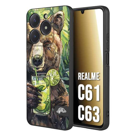 CUSTOMIZZA - Custodia cover nera morbida in tpu compatibile per Oppo C61 - C63 fiori estate disegnata cocktails animali simpatici orso bear negroni