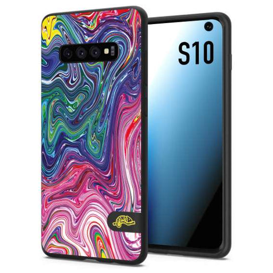 CUSTOMIZZA - Custodia cover nera morbida in tpu compatibile per Samsung S10 colorata fantasia vortice marmo arcobaleno rosa blu fucsia