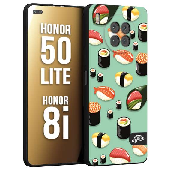 CUSTOMIZZA - Custodia cover nera morbida in tpu compatibile per Honor 8i - Honor 50 LITE sushi disegni giapponese nighiri acquamarina verde