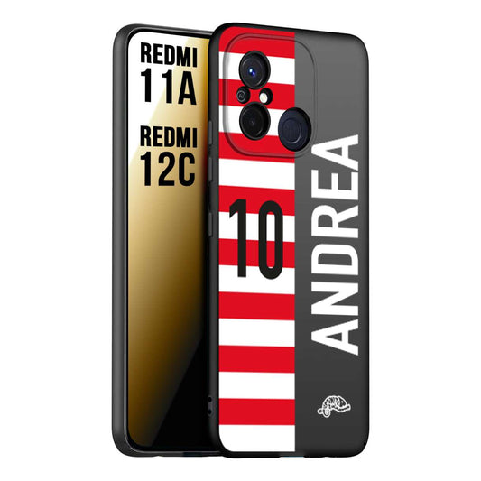 CUSTOMIZZA - Custodia cover nera morbida in tpu compatibile per Xiaomi Redmi 11A - 12C personalizzata calcio football nome e numero calciatori bianco rossa