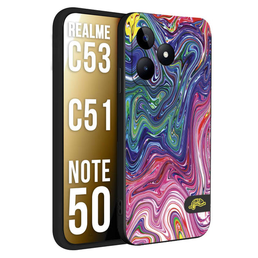 CUSTOMIZZA - Custodia cover nera morbida in tpu compatibile per Realme C53 - C51 - NOTE 50 colorata fantasia vortice marmo arcobaleno rosa blu fucsia