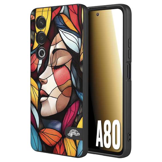 CUSTOMIZZA - Custodia cover nera morbida in tpu compatibile per Oppo A80 Vetrata artistica volto di donna profilo fogliare mosaico di vetro colorato