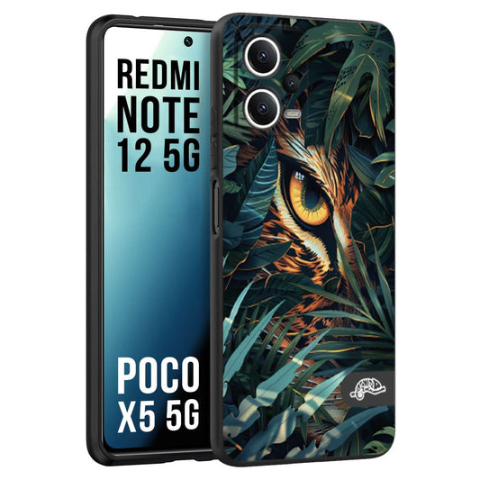 CUSTOMIZZA - Custodia cover nera morbida in tpu compatibile per Xiaomi Redmi Note 12 5G - POCO X5 5G animali color giungla tropicale occhio di giaguaro felino disegnato