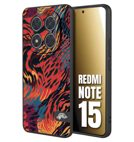 CUSTOMIZZA - Custodia cover nera morbida in tpu compatibile per Xiaomi Redmi Note 15 leopardato maculato tigrato colorata fiamme rossa blu arancione