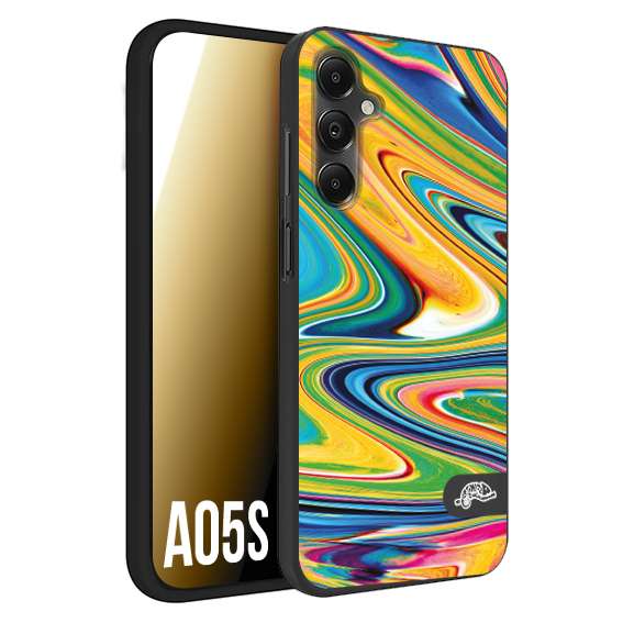 CUSTOMIZZA - Custodia cover nera morbida in tpu compatibile per Samsung A05S colorata fantasia vortice marmo arcobaleno gialla verde blu