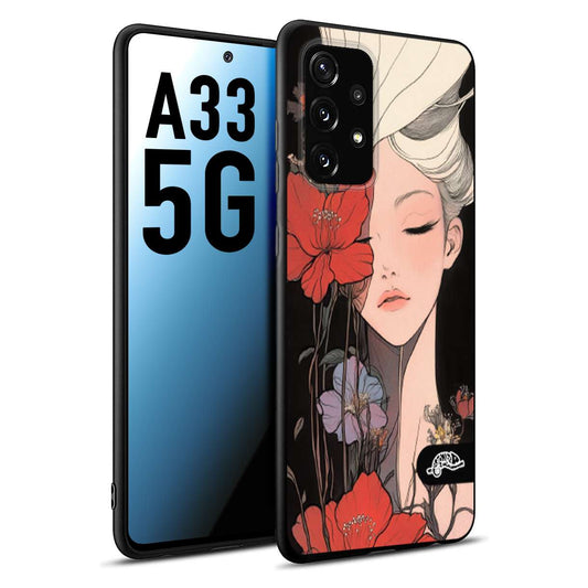 CUSTOMIZZA - Custodia cover nera morbida in tpu compatibile per Samsung A33 5G woman flower Fantasia Floreale Design Donna e Fiori, Retro Artistico