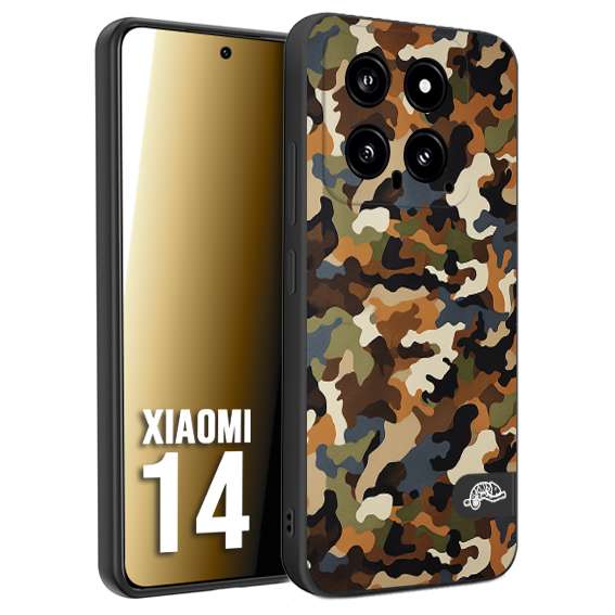 CUSTOMIZZA - Custodia cover nera morbida in tpu compatibile per Xiaomi 14 camouflage mimetico militare moderno blu marrone beige