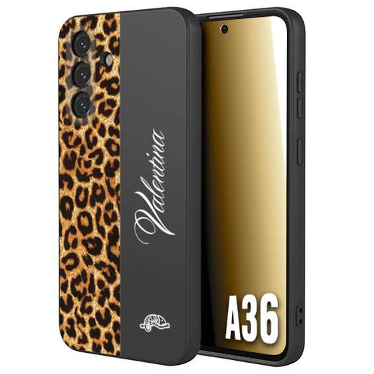 CUSTOMIZZA - Custodia cover nera morbida in tpu compatibile per Samsung A36 custom nome scritta leopardato maculato donna marrone leopard