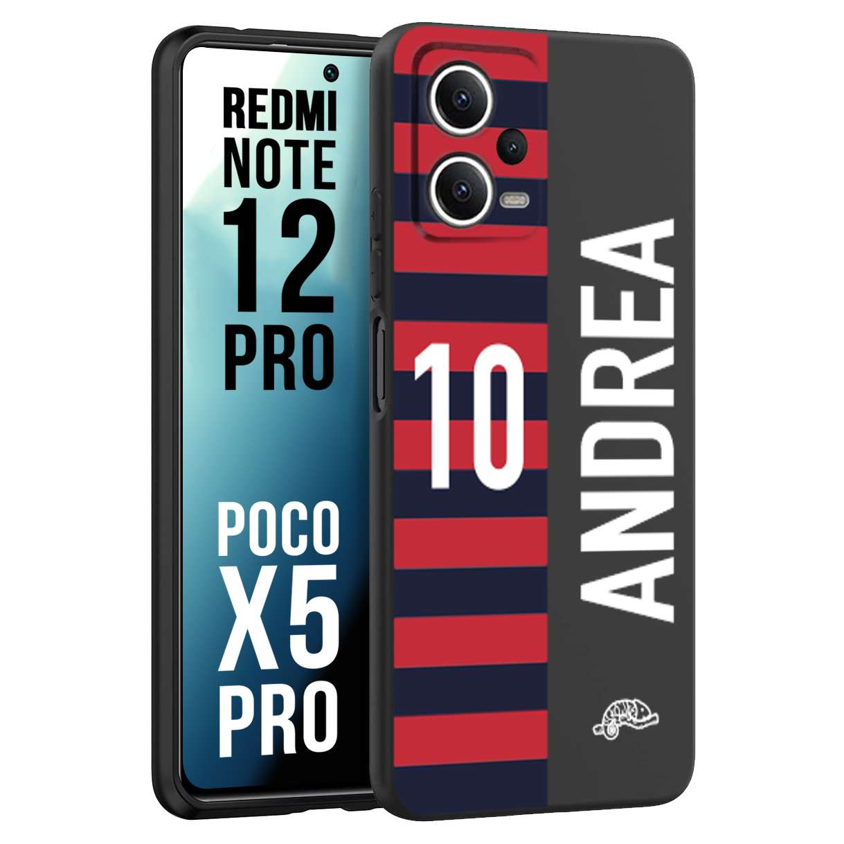 CUSTOMIZZA - Custodia cover nera morbida in tpu compatibile per Xiaomi Redmi Note 12 PRO - POCO X5 PRO personalizzata calcio football nome e numero calciatori rossoblu