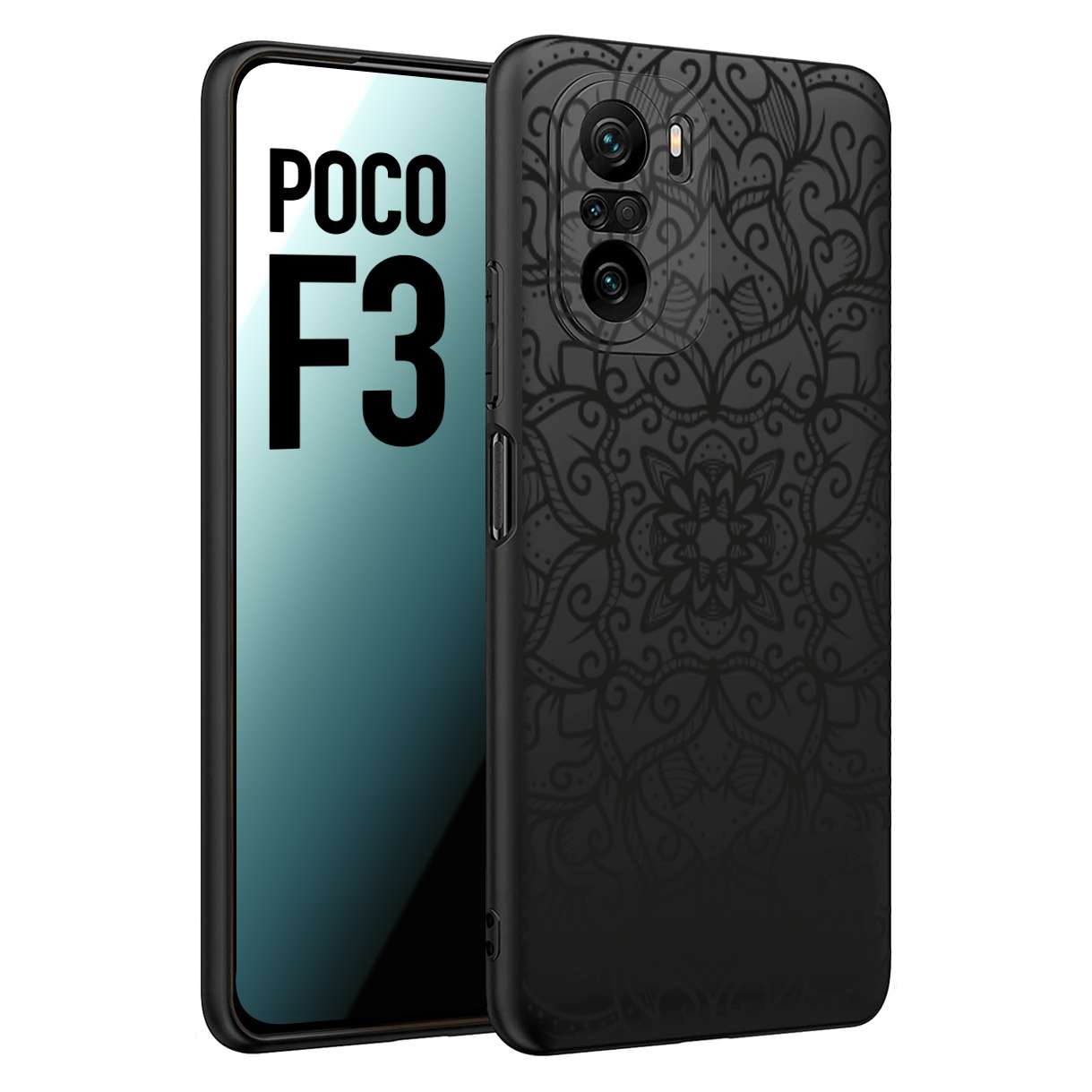 CUSTOMIZZA - Custodia cover nera morbida in tpu compatibile per Xiaomi Poco F3 mandala nero fiore vedo non vedo donna