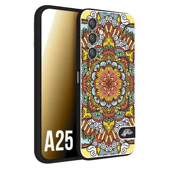 CUSTOMIZZA - Custodia cover nera morbida in tpu compatibile per Samsung A25 mandala colorato fiore nuvole arancione