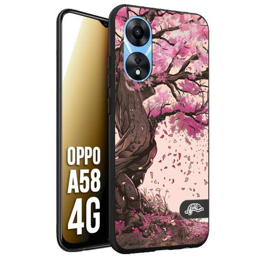 CUSTOMIZZA - Custodia cover nera morbida in tpu compatibile per Oppo A58 4G giapponese colori morbidi fiori di ciliegio rosa disegnata