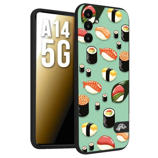 CUSTOMIZZA - Custodia cover nera morbida in tpu compatibile per Samsung A14 5G sushi disegni giapponese nighiri acquamarina verde