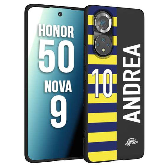 CUSTOMIZZA - Custodia cover nera morbida in tpu compatibile per Huawei Nova 9 - Honor 50 personalizzata calcio football nome e numero calciatori giallo blu