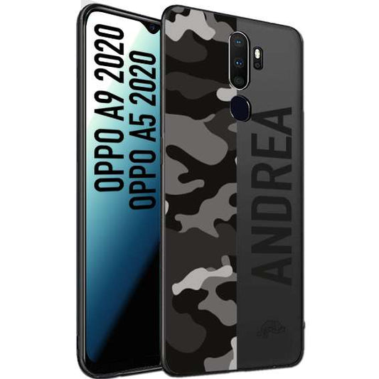 CUSTOMIZZA - Custodia cover nera morbida in tpu compatibile per Oppo A9 2020 - A5 2020 camouflage mimetico militare personalizzata nome