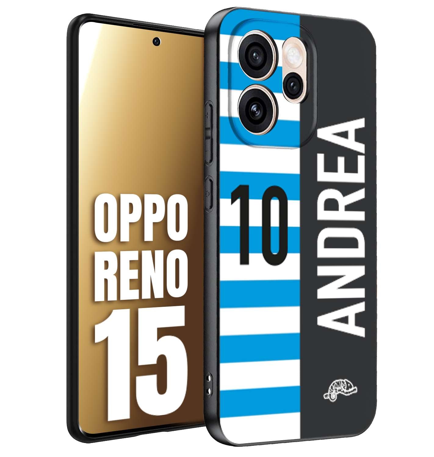 CUSTOMIZZA - Custodia cover nera morbida in tpu compatibile per Oppo Reno 15 personalizzata calcio football nome e numero calciatori biancazzurri
