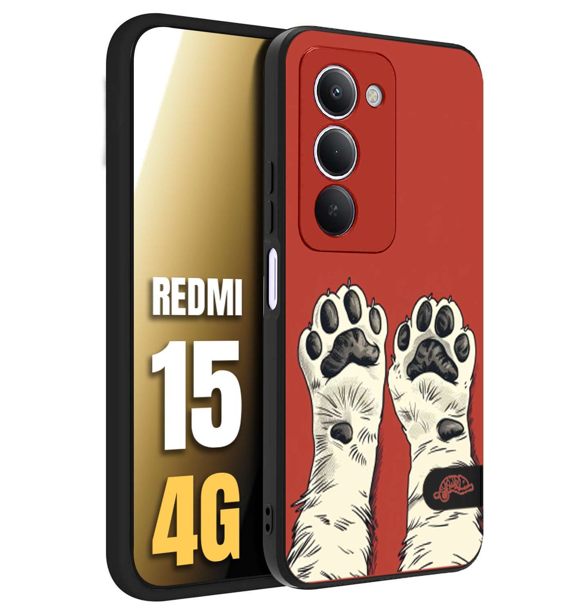CUSTOMIZZA - Custodia cover nera morbida in tpu compatibile per Xiaomi Redmi 15 4G zampe di gatto cat paws rossa red disegnata fumetto cartoon