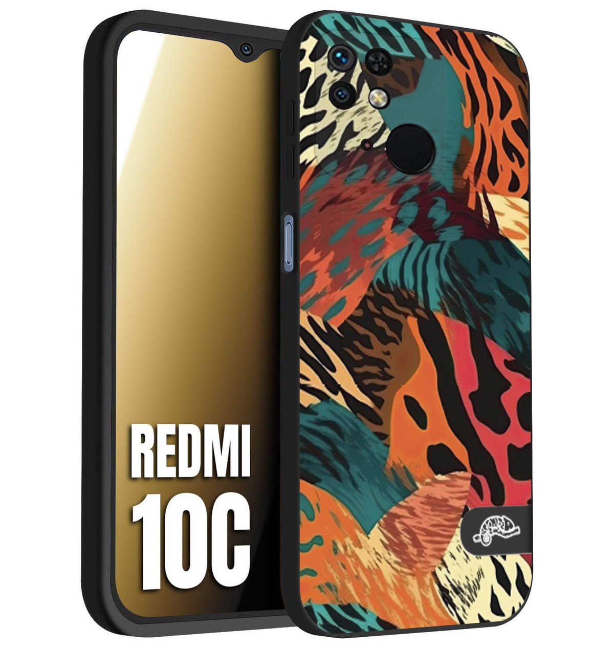 CUSTOMIZZA - Custodia cover nera morbida in tpu compatibile per Xiaomi Redmi 10C leopardato tigrato tiger colorata summer arancio verde fucsia