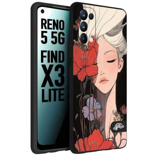 CUSTOMIZZA - Custodia cover nera morbida in tpu compatibile per Oppo Reno 5 5G woman flower Fantasia Floreale Design Donna e Fiori, Retro Artistico