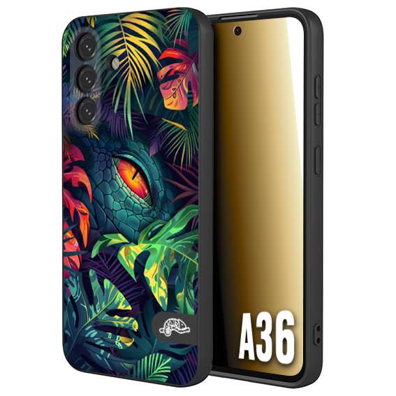 CUSTOMIZZA - Custodia cover nera morbida in tpu compatibile per Samsung A36 animali color giungla tropicale occhio di coccodrillo alligatore disegnato