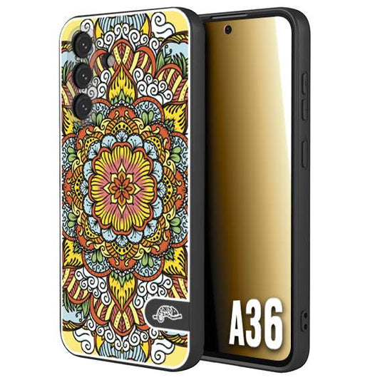 CUSTOMIZZA - Custodia cover nera morbida in tpu compatibile per Samsung A36 mandala colorato fiore nuvole arancione