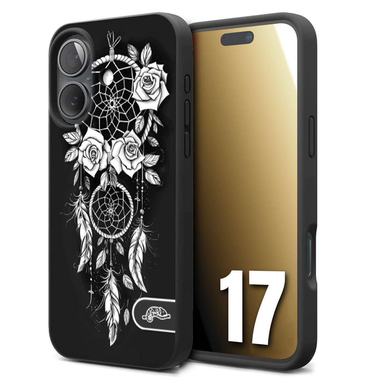 CUSTOMIZZA - Custodia cover nera morbida in tpu compatibile per iPhone 17 acchiappasogni dreamcatcher black and white bianco a rilievo disegnato tattoo tatuaggio
