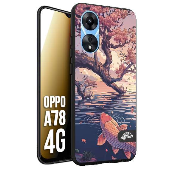 CUSTOMIZZA - Custodia cover nera morbida in tpu compatibile per Oppo A78 4G giapponese lago carpa koi rosa con foglie d'acero disegnata tattoo