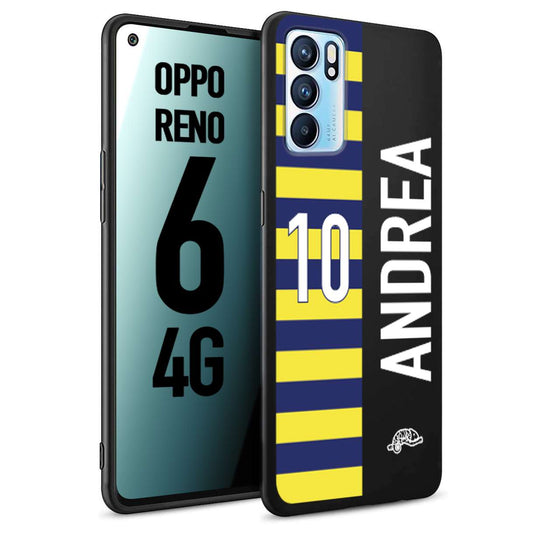 CUSTOMIZZA - Custodia cover nera morbida in tpu compatibile per Oppo Reno 6 4G personalizzata calcio football nome e numero calciatori giallo blu