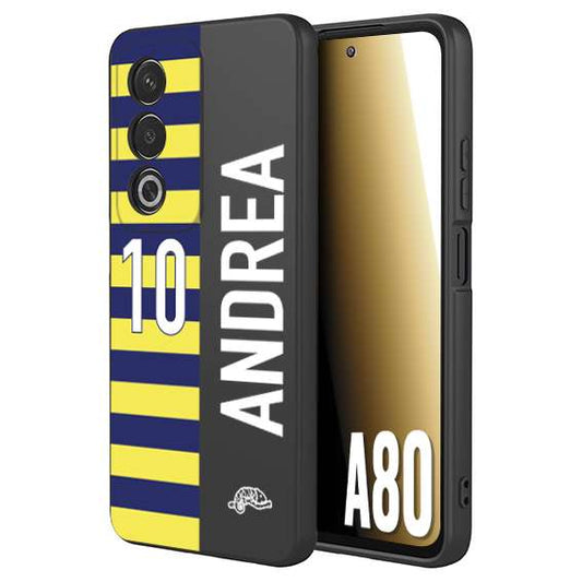 CUSTOMIZZA - Custodia cover nera morbida in tpu compatibile per Oppo A80 personalizzata calcio football nome e numero calciatori giallo blu