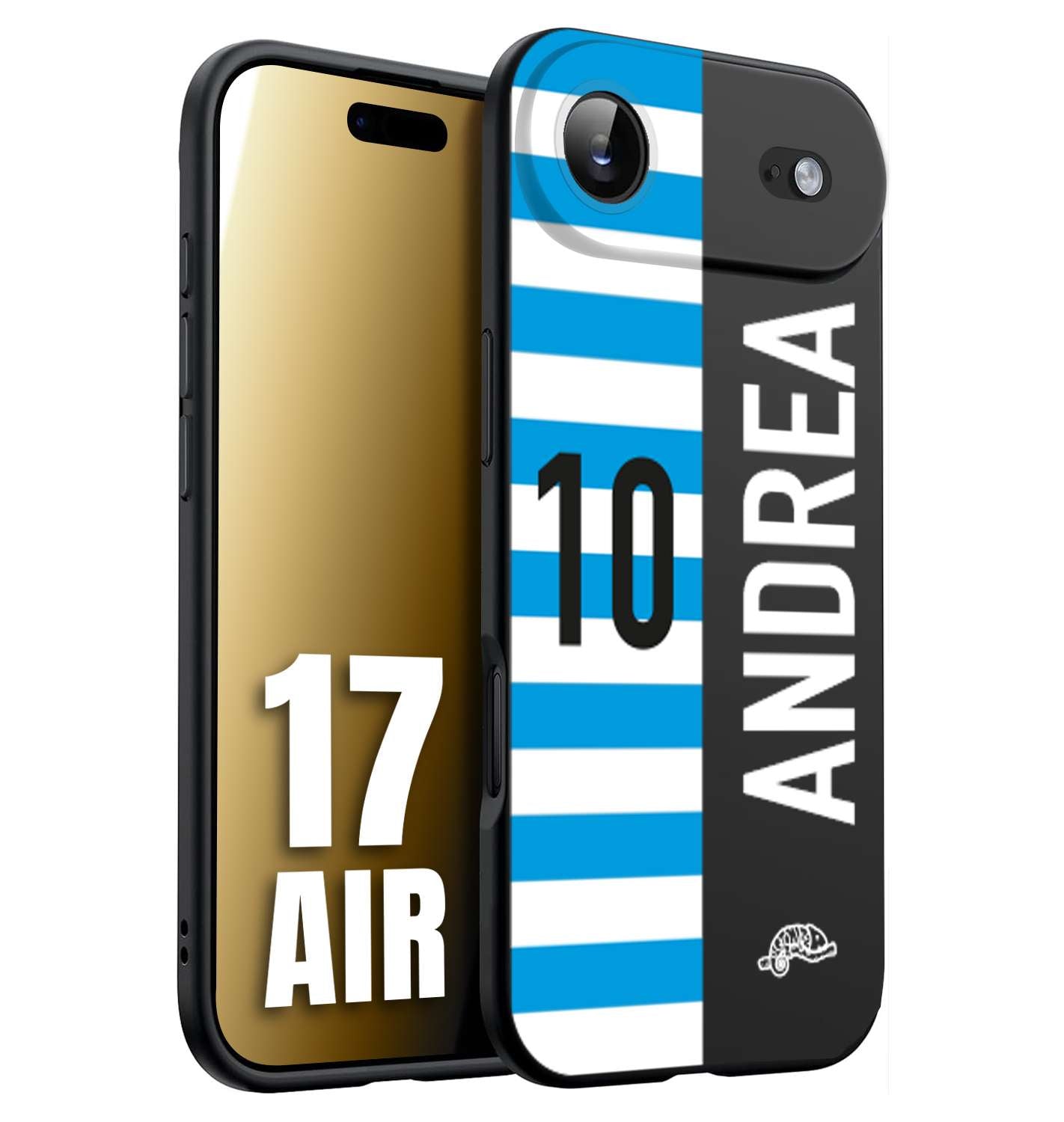 CUSTOMIZZA - Custodia cover nera morbida in tpu compatibile per iPhone 17 AIR personalizzata calcio football nome e numero calciatori biancazzurri