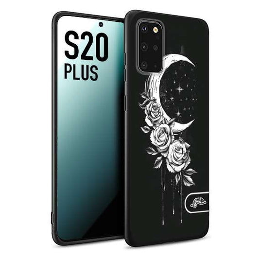 CUSTOMIZZA - Custodia cover nera morbida in tpu compatibile per Samsung S20 PLUS luna e fiori moon flowers black and white bianco a rilievo disegnato