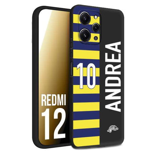 CUSTOMIZZA - Custodia cover nera morbida in tpu compatibile per Xiaomi Redmi 12 personalizzata calcio football nome e numero calciatori giallo blu