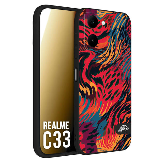 CUSTOMIZZA - Custodia cover nera morbida in tpu compatibile per Oppo Realme C33 leopardato maculato tigrato colorata fiamme rossa blu arancione