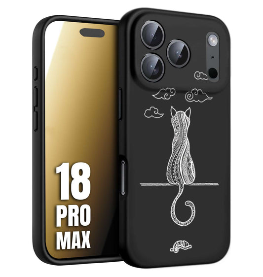 CUSTOMIZZA - Custodia cover nera morbida in tpu compatibile per iPhone 18 PRO MAX gatto mandala stilizzato gattino a rilievo soft touch donna bianca