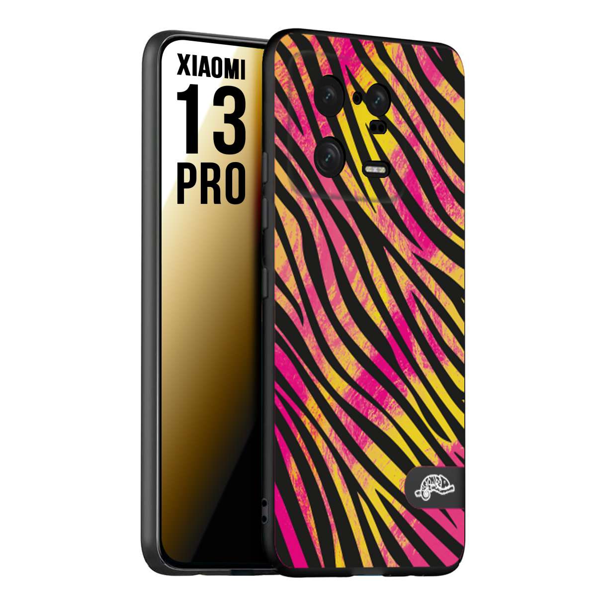 CUSTOMIZZA - Custodia cover nera morbida in tpu compatibile per Xiaomi 13 PRO zebrata maculata a rilievo soft touch donna fucsia gialla