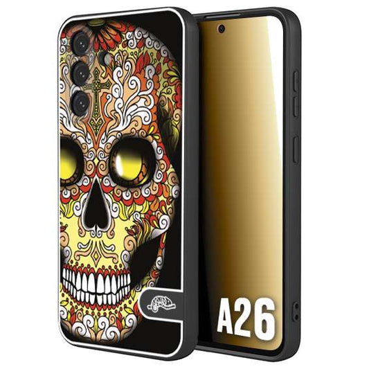 CUSTOMIZZA - Custodia cover nera morbida in tpu compatibile per Samsung A26 teschio messicano Mexican skull giallo rosso arancio