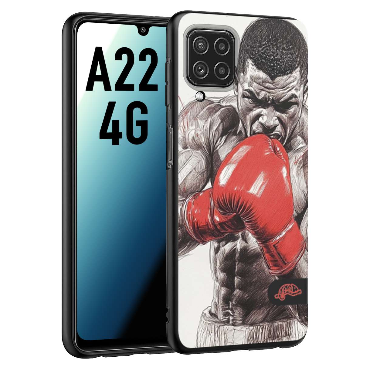 CUSTOMIZZA - Custodia cover nera morbida in tpu compatibile per Samsung A22 4G pugilato pugili disegno tattoo guantoni box pesi massimi gancio
