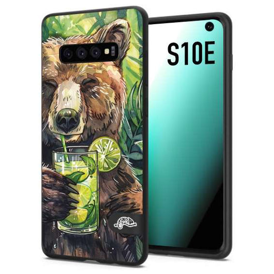 CUSTOMIZZA - Custodia cover nera morbida in tpu compatibile per Samsung S10E estate disegnata cocktails animali simpatici orso bear negroni