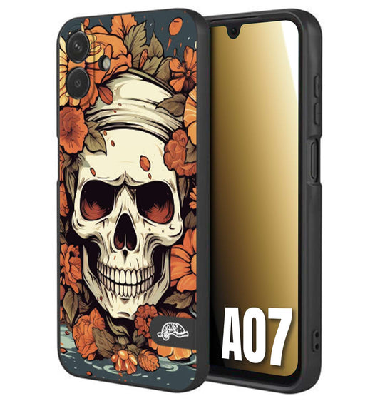 CUSTOMIZZA - Custodia cover nera morbida in tpu compatibile per Samsung A07 teschio skull flowers fiori tattoo disegnato alta definizione