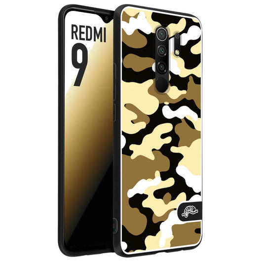 CUSTOMIZZA - Custodia cover nera morbida in tpu compatibile per Xiaomi Redmi 9 camouflage mimetico militare giallo desert brown