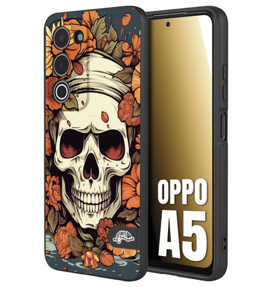 CUSTOMIZZA - Custodia cover nera morbida in tpu compatibile per Oppo A5 teschio skull flowers fiori tattoo disegnato alta definizione