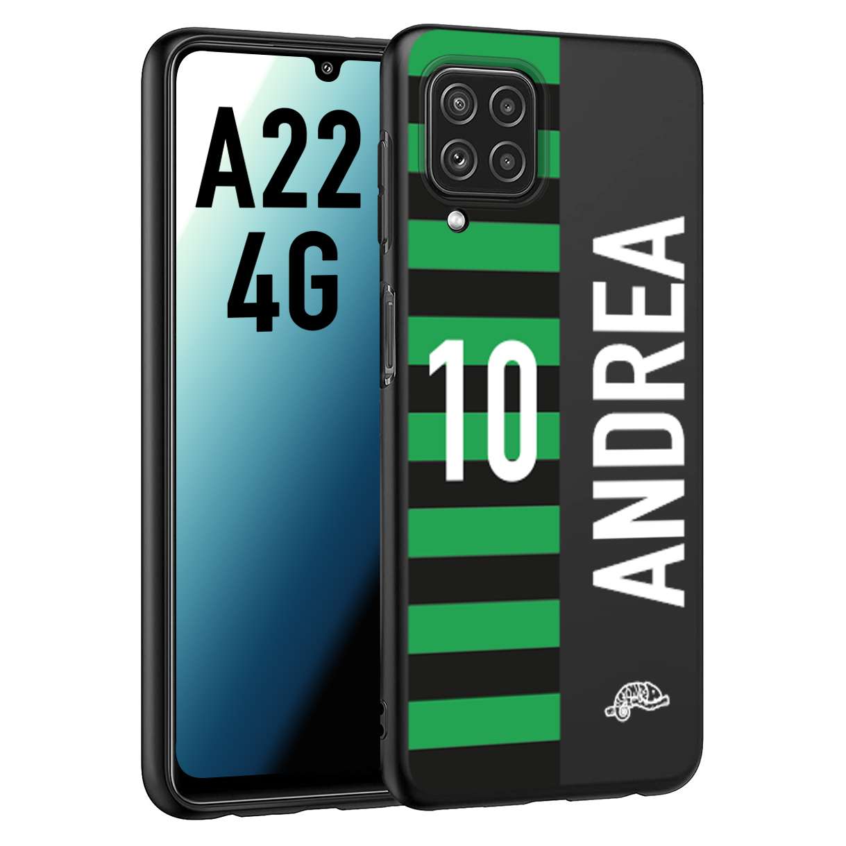 CUSTOMIZZA - Custodia cover nera morbida in tpu compatibile per Samsung A22 4G personalizzata calcio football nome e numero calciatori neroverde