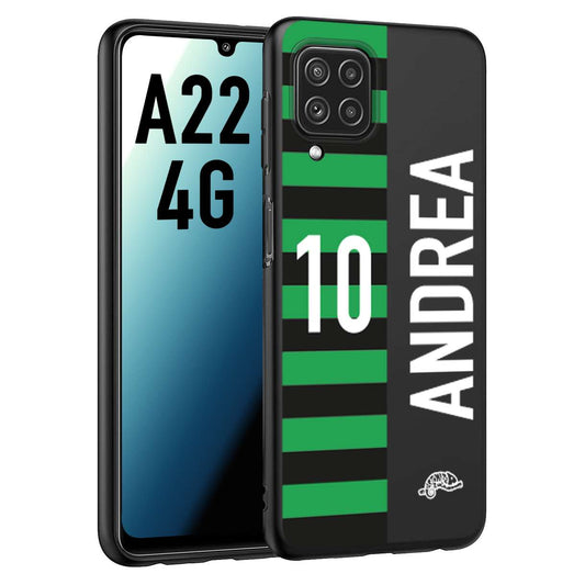 CUSTOMIZZA - Custodia cover nera morbida in tpu compatibile per Samsung A22 4G personalizzata calcio football nome e numero calciatori neroverde